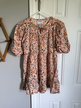 Old Navy Peach Floral Puff-Sleeve Tunic Dress